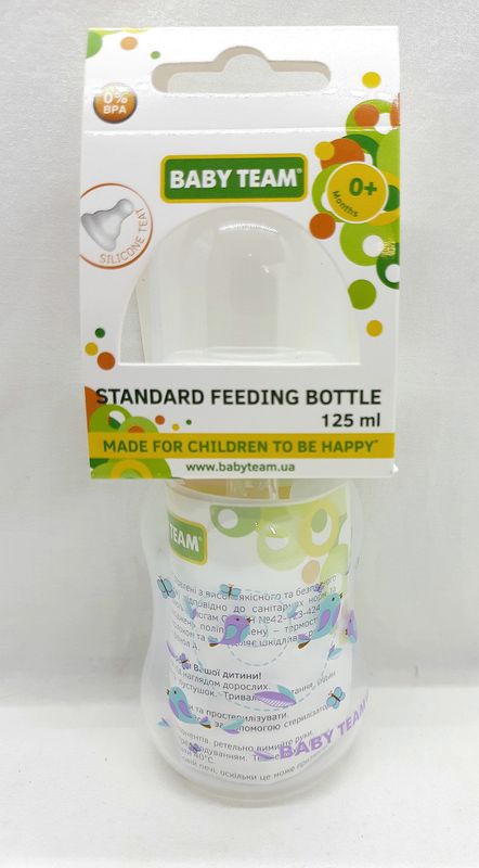 Бутылочка для кормления 125 мл с талией и силиконовой соской, 0+/ Baby team, ар 1111