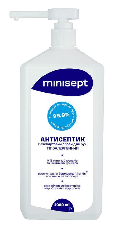 Антисептик жидкий без спирта "Minisept", 1 л с дозатором