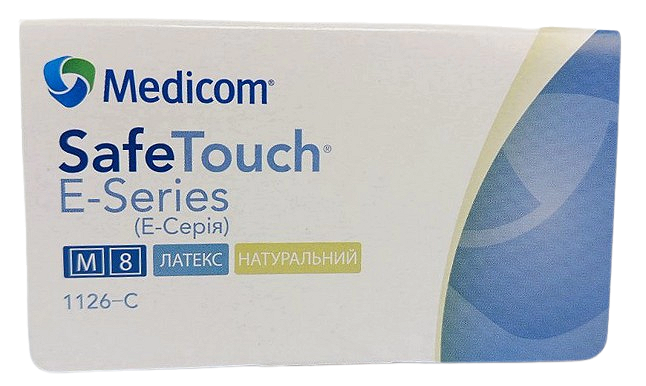 Рукавички латексні оглядові нестерильні припудрені, розмір M/ Safe-Touch/ Medicom