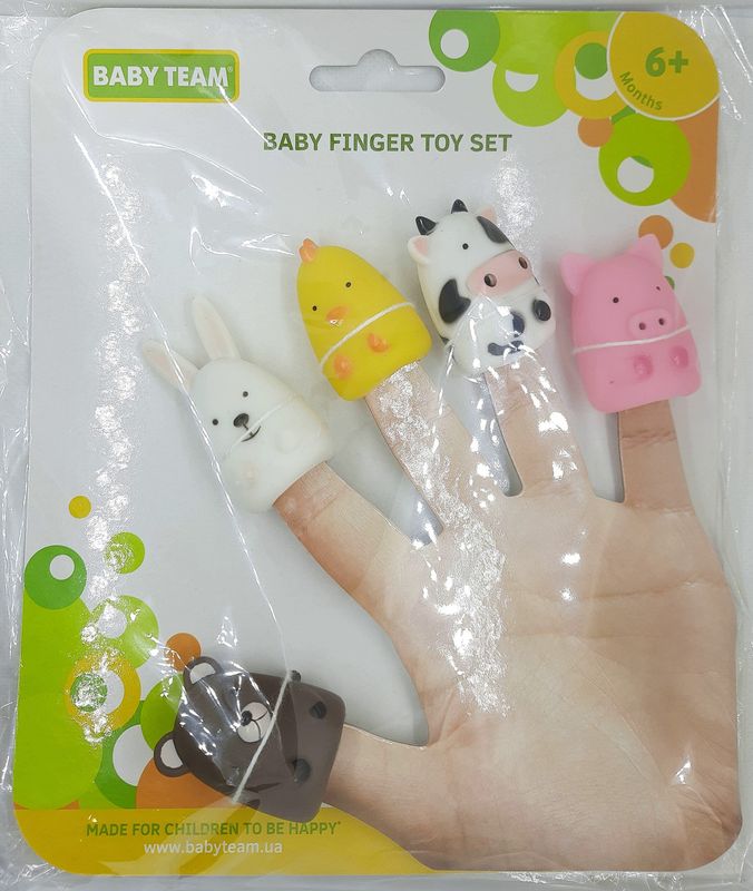 Игрушки для ванной на пальцы "Веселая детвора" BabyTeam, 6+ арт. 8700, в наборе 5 шт.