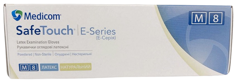 Рукавички латексні оглядові нестерильні припудрені, розмір M/ Safe-Touch/ Medicom