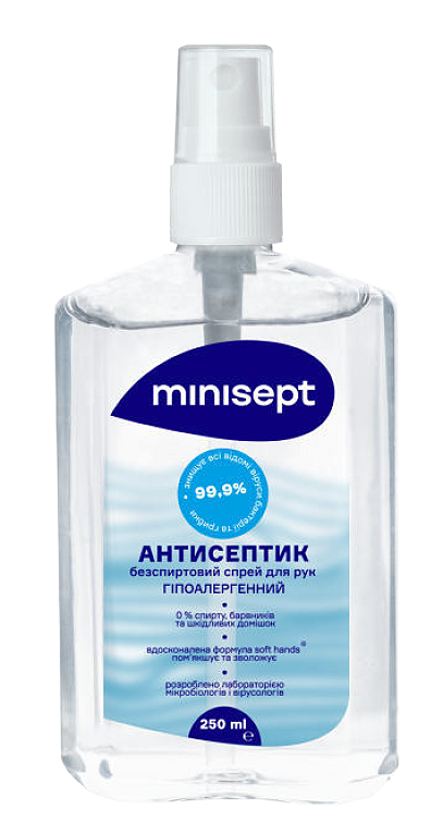 Антисептик жидкий без спирта "Minisept", 250 мл со спреем