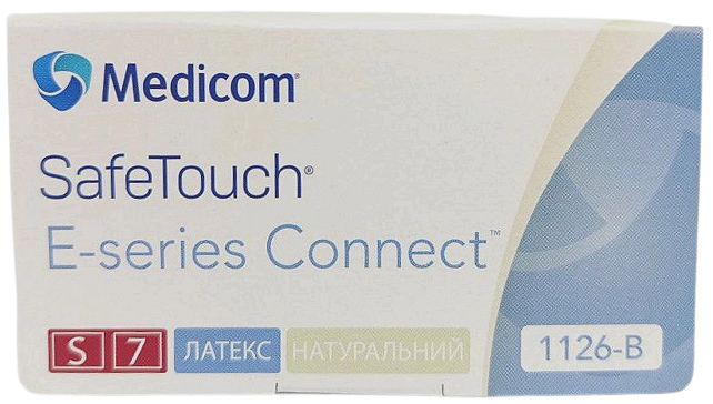 Перчатки латексные смотровые нестерильные припудренные, размер S/ Safe-Touch/ Medicom