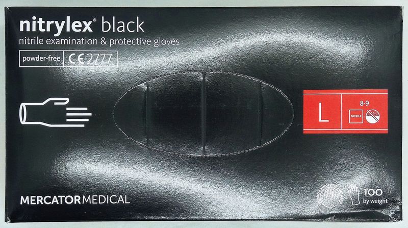 Рукавички нітрилові оглядові нестерильні неопудрені NITRYLEX BLACK/ розмір L/MERCATOR MEDICAL