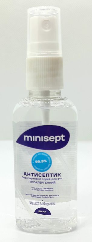 Антисептик жидкий без спирта "Minisept", 50 мл со спреем