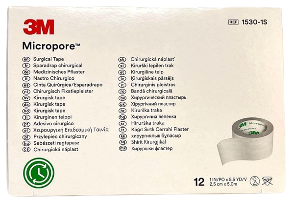 Пластырь хирургический 3М MICROPORE 2,5 см * 5 м на нетканой основе, белый (1530-1S)
