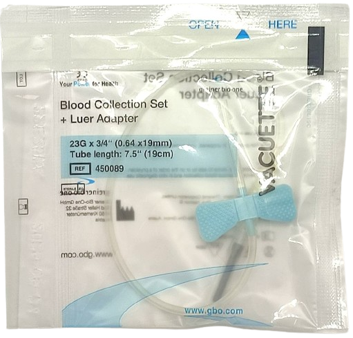 Набір для забору крові + луер-адаптер 23Gx3/4", довжина катетера 7 1/2" (19 см) VACUETTE, арт.450089