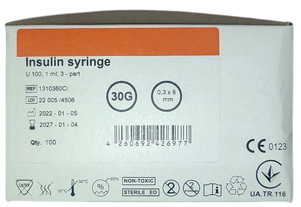 Шприц инсулиновый 1 мл U100 интегрированная игла G30 (0,30*8)/ Vogt Medical