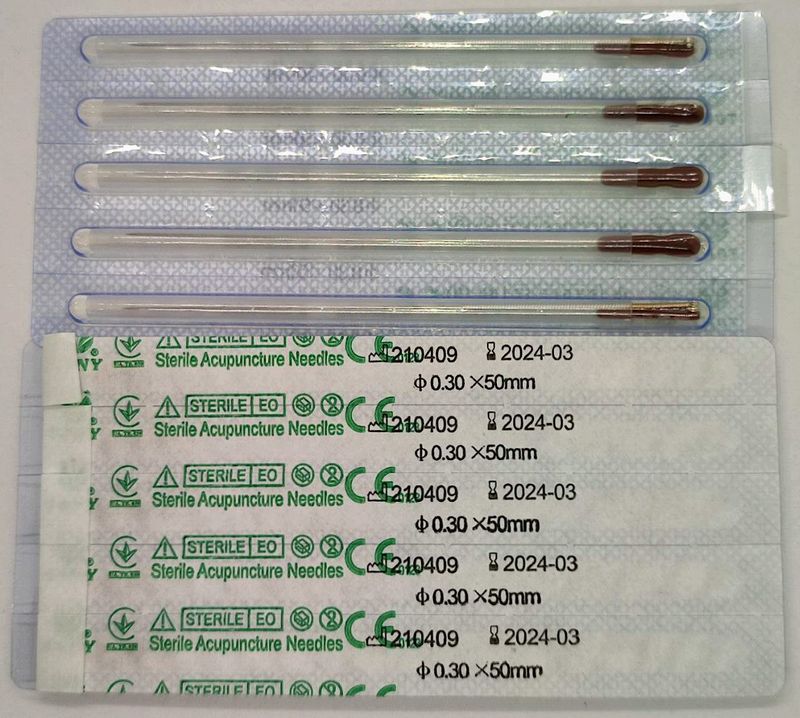 Игла акупунктурная 0,30 x 50 мм серебряная ручка с трубкой, упаковка 100 шт.