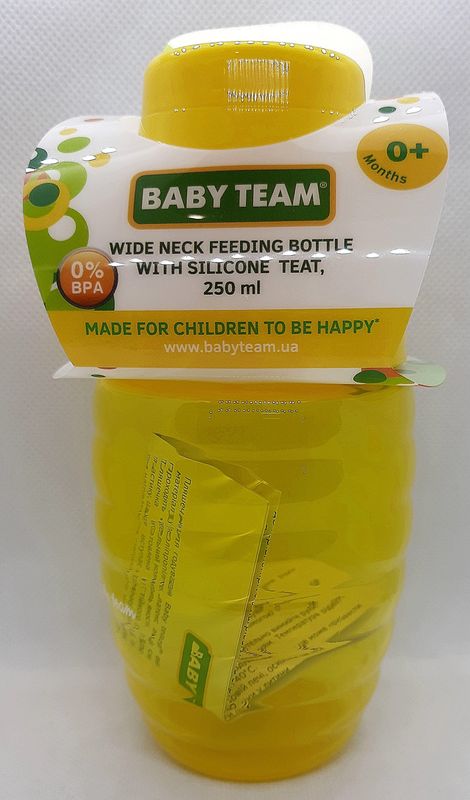 Пляшка для годування 250 мл із широким горлом і силіконовою соскою, 0+/Baby Team, ар.1002