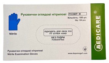 Перчатки нитриловые смотровые нестерильные неопудренные/ размер М / Medicare