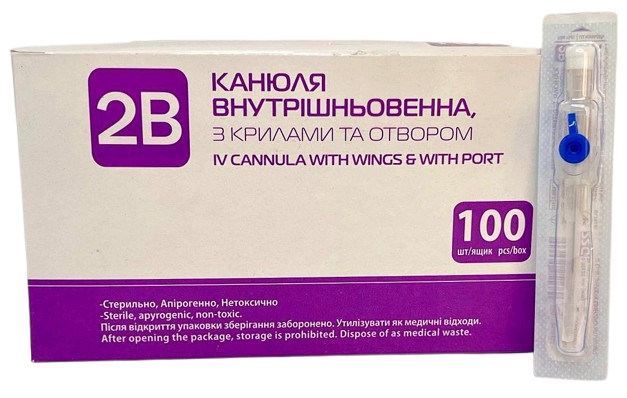 Канюля внутрішньовенна з портом G22/ 2В (0,9*25 мм) блакитна